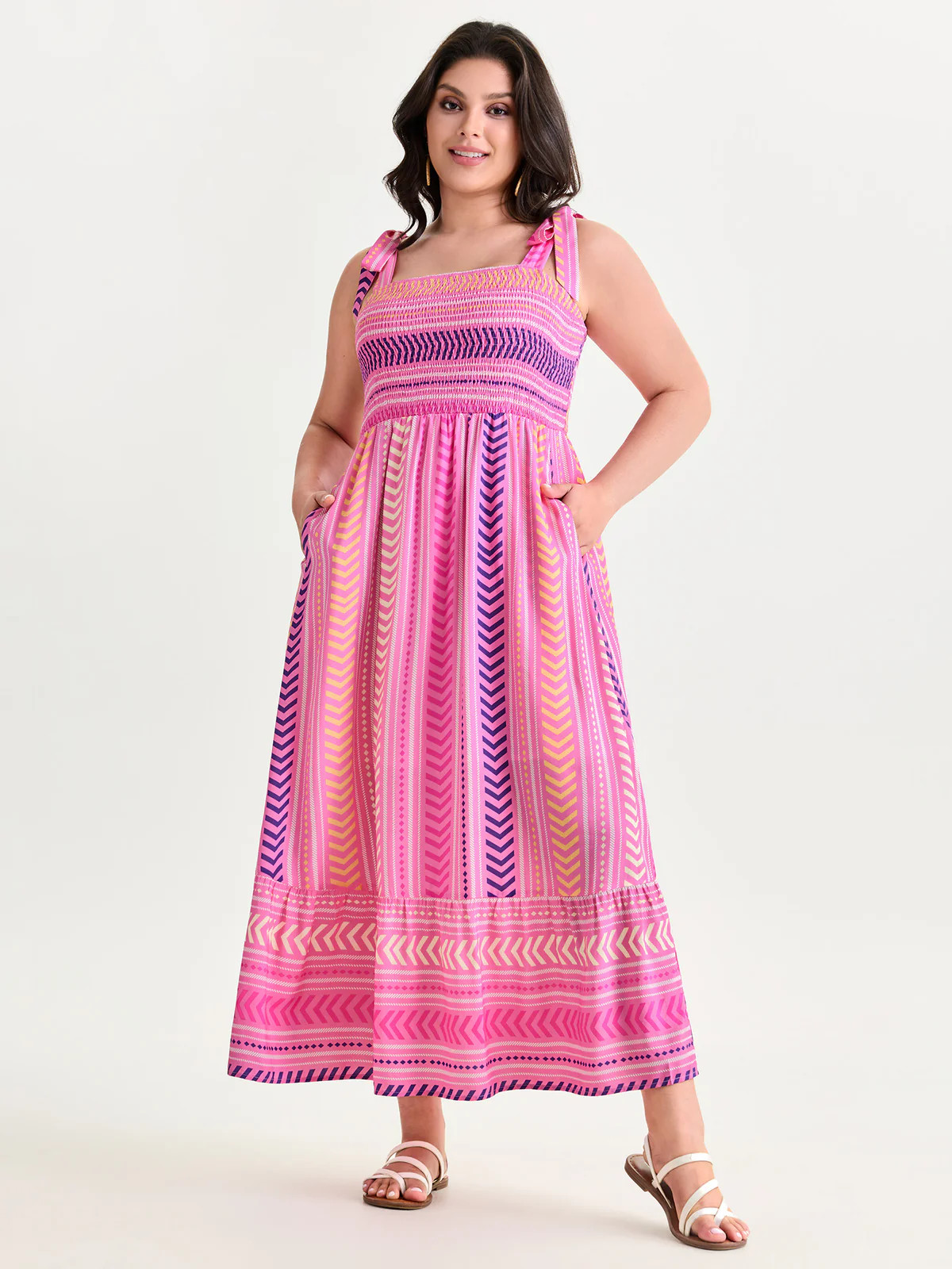Supersoft Sweet Striped Print Shoulder-Tie Maxi Dress | Bloomchic