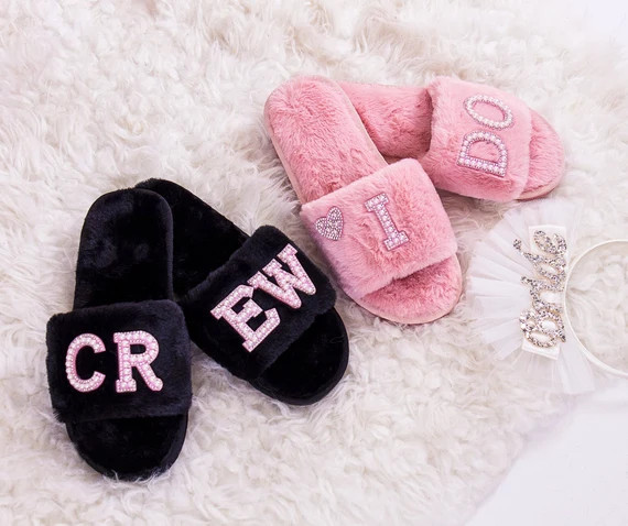 Customized Slippers, I Do Crew Custom Fluffy Slippers, Bridal Fluffy Slippers, Bride Gift, Slippe... | Etsy (US)