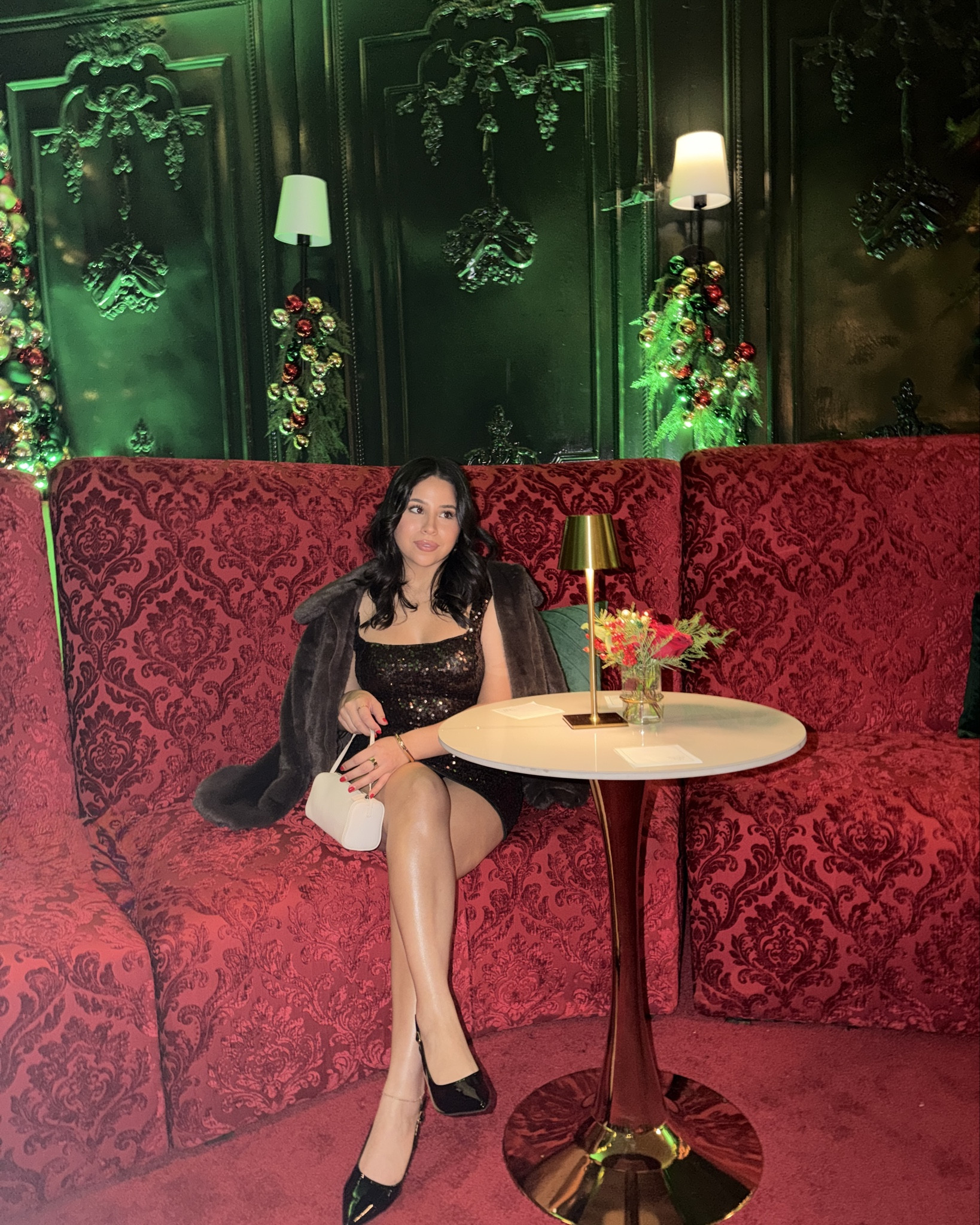 Christmas outfit idea 
Nye outfit idea 
Festive outfit 
Dress: 4 
Coat: xs 
Heels: 7 
White mini bag 

#LTKootd #LTKFindsUnder100 #LTKHoliday