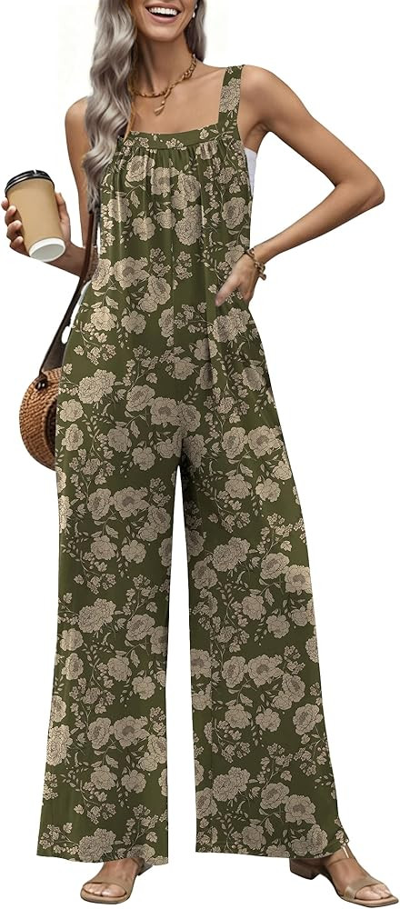 Ekouaer Casual Jumpsuits for Women Adjustable Straps Overalls One Piece Jumpsuit Wide Leg Rompers... | Amazon (US)