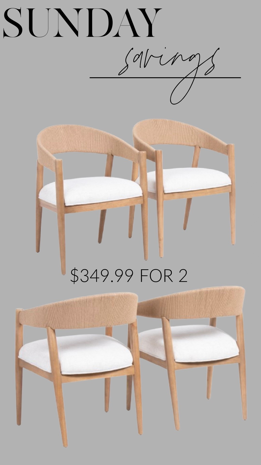 Sunday savings find — this modern woven-back chair set looks designer but comes in at just $349.99 for two. The natural wood tone and clean lines make them perfect for a dining space, office, or accent seating. Sharing the exact link plus similar high-end looks for less. #LTKhome #SundaySavings #LTKfinds #NeutralModernHome #LTKinterior #AffordableHomeDecor #LTKunder500 #HomeStyle #FurnitureFinds #ModernCozy

#LTKHome #LTKSaleAlert