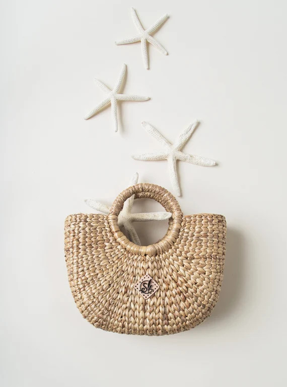 Palm print straw bag, straw market tote, picnic basket, straw handbag, market bag, beach bag (Camryn | Etsy (US)