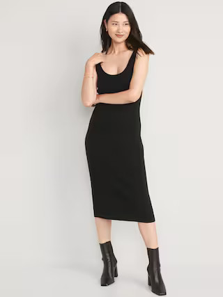 Fitted Rib-Knit Midi Tank Sweater Dress for Women | Old Navy (US)