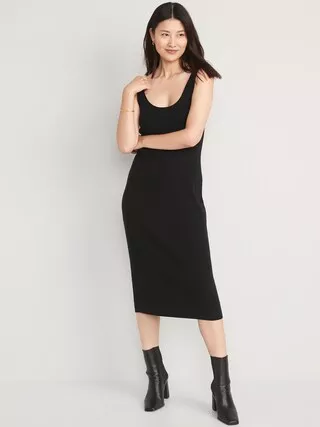 Fitted Rib-Knit Midi Tank Sweater Dress for Women