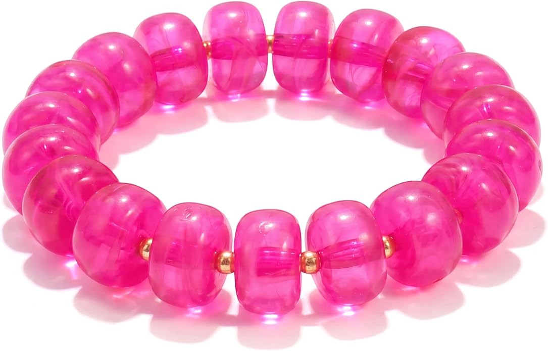 Colourful Chunky Beaded Bracelets for Women,Acrylic Bead Statement Summer Beach Bracelet, Cute Bo... | Amazon (US)