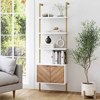 Nathan James Theo Modern Bookcase with Cabinet with Herringbone Pattern, White Open Shelves and B... | Amazon (US)
