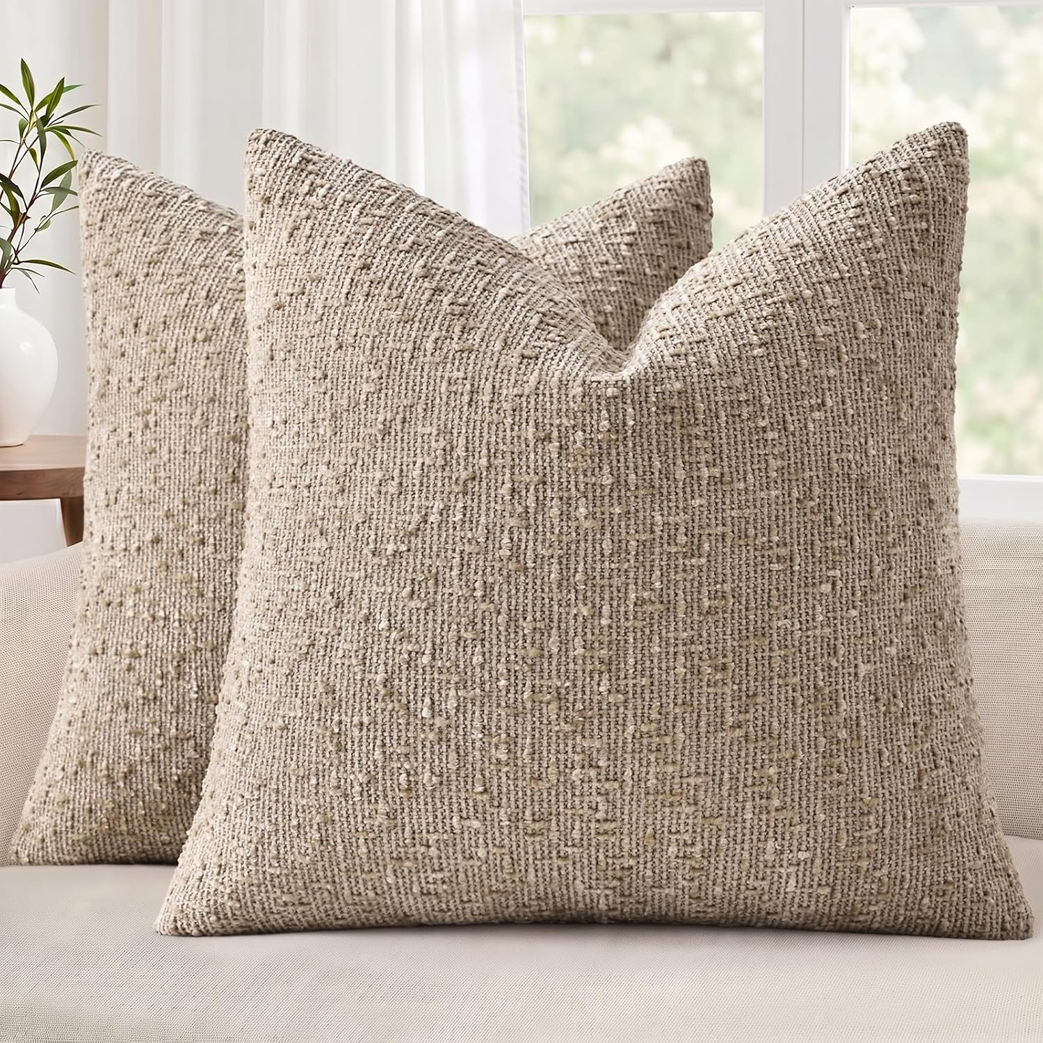 decorUhome Textured Khaki Chenille Throw Pillow Covers 18x18 Set of 2 | Amazon (US)