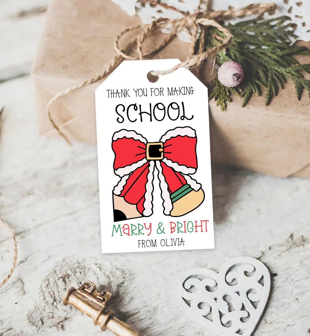 Editable Teacher Christmas Gift Tag, Thank You for Making School Merry and Bright, Teacher Holida... | Etsy (US)
