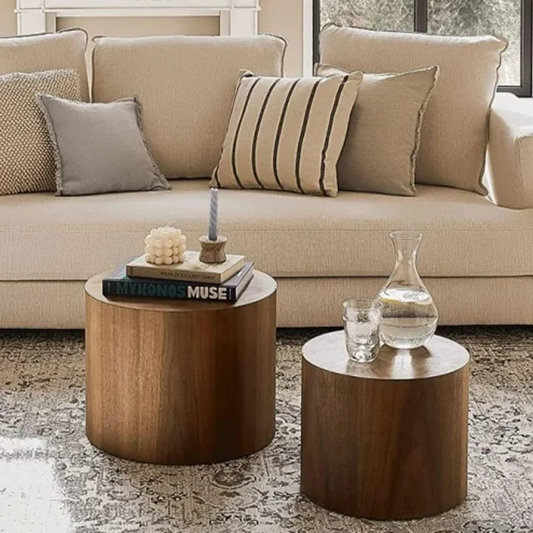 WILLIAMSPACE Nesting Coffee Table Set of 2, Walnut Round Wooden Coffee Tables Modern Circle Table... | Walmart (US)