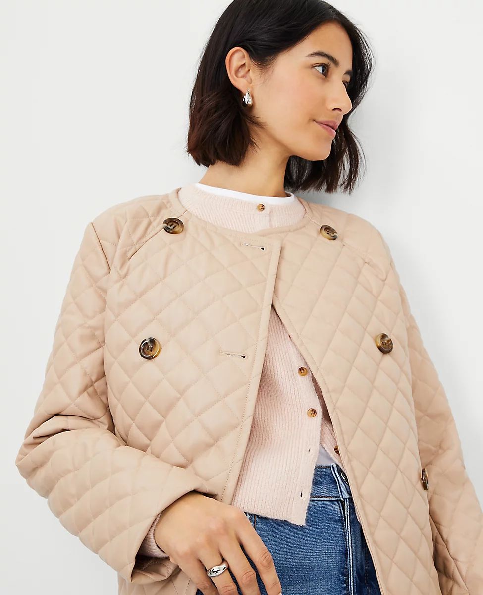 Quilted Faux Leather Double Breasted Jacket | Ann Taylor (US)