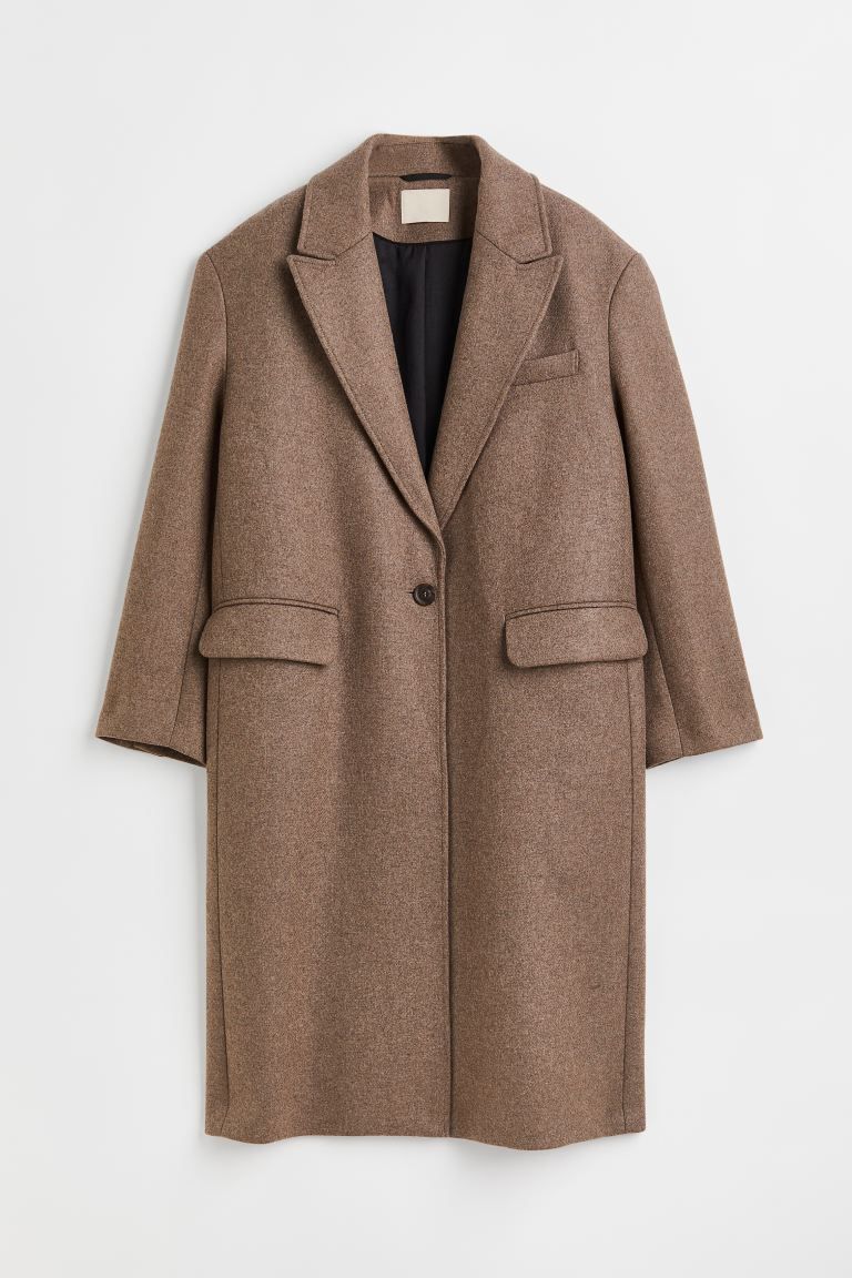 Wool-blend coat - Dark beige - Ladies | H&M GB | H&M (UK, MY, IN, SG, PH, TW, HK)