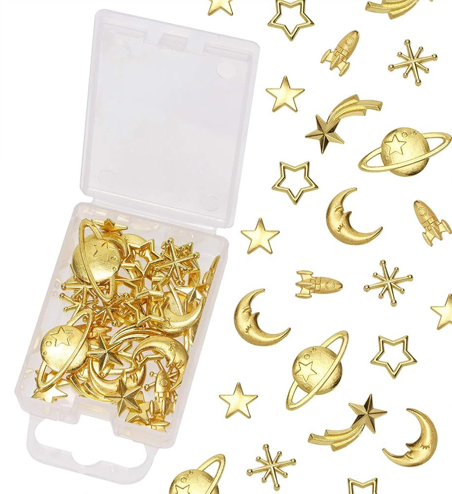 PENTA ANGEL Cosmos Themed Resin Fillers Charms Beads 42Pcs Gold Alloy Star Moon Planet Filling Ac... | Amazon (US)