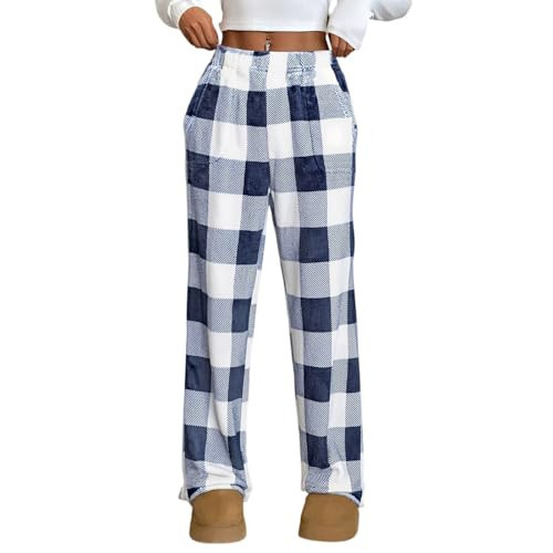 Fleece Pajamas Women Plush Petite Fuzzy Pajama Pants Stretchy Shaggy Couples Pajamas Fall High Waisted Green Checkered Pants with Pockets Plus Size Sleepwear Trendy Plus Size Pull on Pant | Amazon (US)