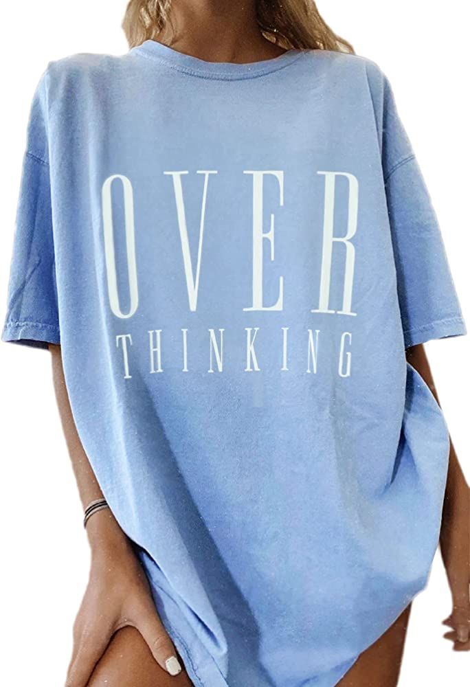 Fenxxxl Women's Short Sleeve Round Neck Oversized Shirt Graphic Tee Loose Casual Tshirt Tops | Amazon (US)