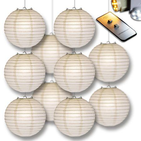 LB-1PK CLOSEOUT MoonBright Cool White Paper Lantern 10pc Party Pack with Remote Controlled LED Light | Walmart (US)