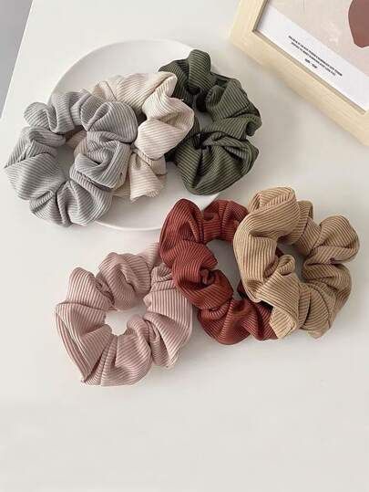 6pcs Minimalist Solid Scrunchie | SHEIN