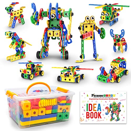 PicassoTiles STEM Learning Toys 201 Piece Building Block Kids Construction Engineering Kit Toy Blocks Children Early Education Playset w/Free IdeaBook, Power Drill, Clickable Ratchet, Age 3+ PTN201 | Amazon (US)