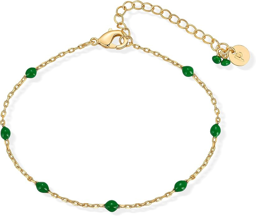 PAVOI 14K Gold Plated Dainty Colored Enamel Beaded Link Bracelet for Women | 6" Bead Bracelet | Amazon (US)