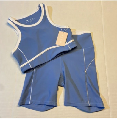 Wilo the Label Women's Ribbed Piper Bra & Short Set in Blue NWT $102 | eBay US