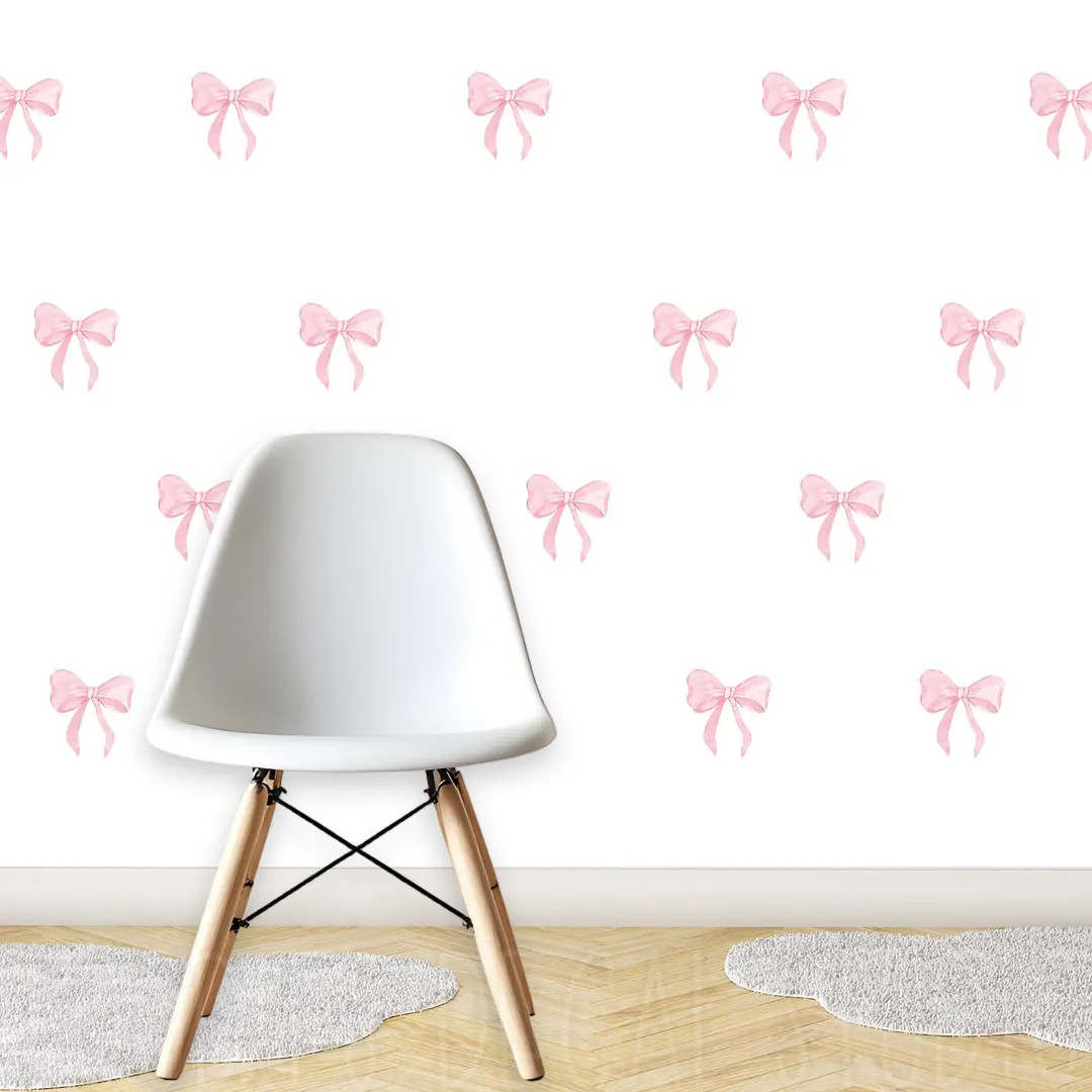 Pink Bow Fabric Decals, Girls Wall Stickers, Kids Nursery Wall Art, Removable and Reusable Bow De... | Etsy (US)