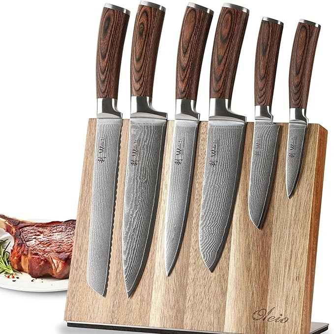 Wakoli EDIB 6-Piece Damascus Knife Block Set – Professional Japanese Style Kitchen Knives with ... | Amazon (US)