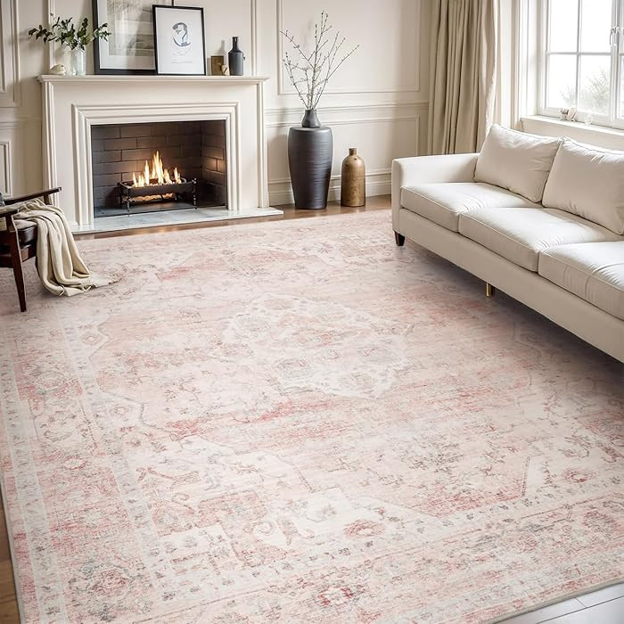 AMOAMI-Area Rug 8X10 Rugs for Living Room-Vintage Soft Pink Rugs for Bedroom-Non Slip Carpet-Wash... | Amazon (US)