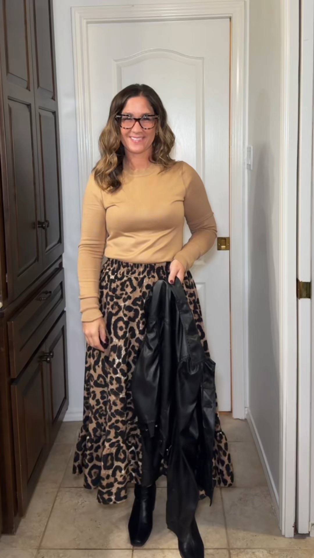 I always get compliments on this skirt! You can’t beat the price!  #falloutfit #womensoutfit #leatherjacket #leopardskirt

#LTKootd #LTKWorkwear #LTKOver40