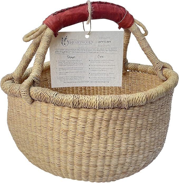 Deluxe Round Natural African Basket - Medium 14" Round - by market women in Bolgatanga, Ghana wit... | Amazon (US)