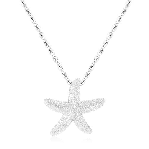INNERDIVA Delicate Starfish Pendant Necklace, Silver-Tone Twisted Chain Beach Jewelry for Women - Summer Ocean Inspired Adjustable Necklace with Imitation Silver Plating | Amazon (US)