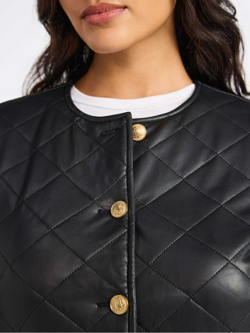 Sofia by Sofia Vergara Women's Faux Leather Quilted Jacket, Sizes XS-XXL | Walmart (US)