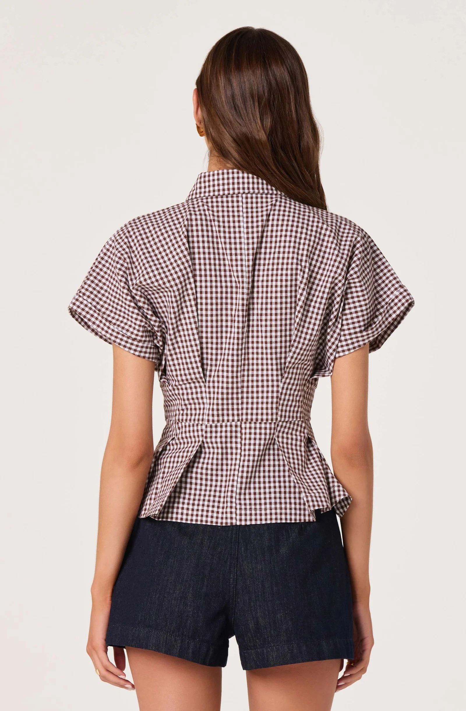 Beck Pleated Button-Front Top - Brown gingham / XS | ASTR The Label (US)
