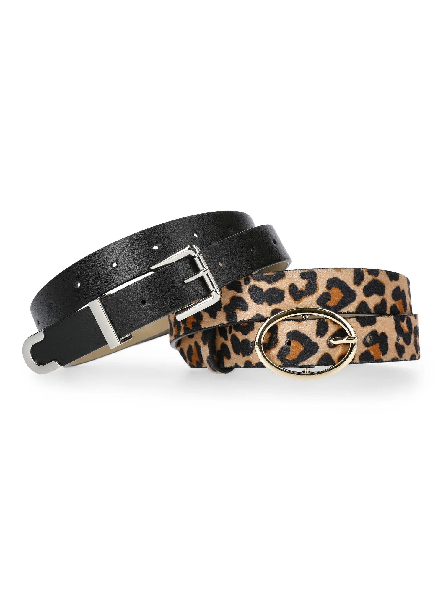 Madden NYC Women's Oval Buckle Leopard Belt Set, 2 Piece, Sizes S/M-3XL | Walmart (US)