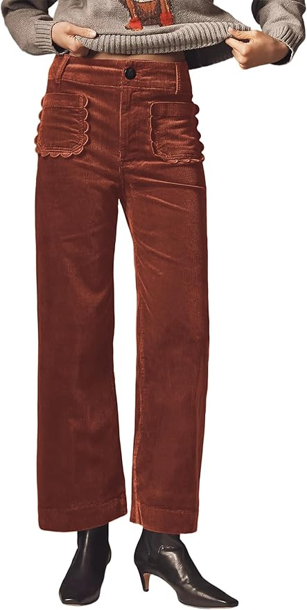 Women Corduroy Wide Leg Pants 2025 Fall Fashion Casual Button Down High Elastic Waist Trousers wi... | Amazon (US)