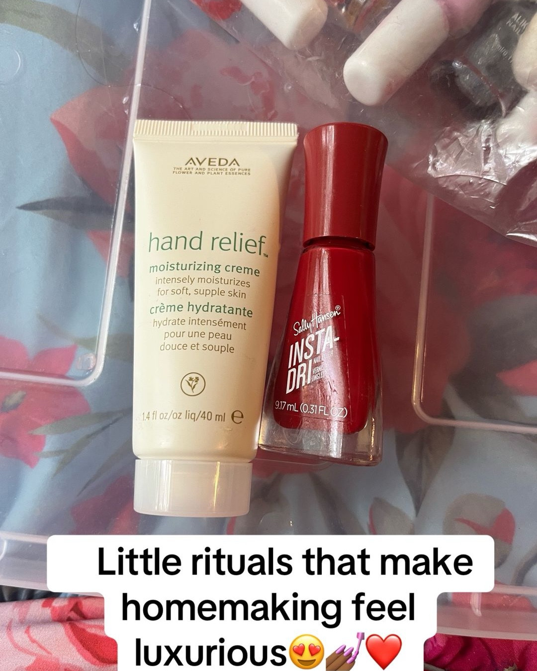 Little rituals that make homemaking feel luxurious
A quiet reset at home
Painting my nails red, slowing down for a moment, and finishing with the most beautiful hand cream from Aveda...
It's the smallest rituals that bring me back to myselt.
Motherhood, homemaking, building a life-it all moves quickly.
But moments like this remind me to soften, pause, and care for myself too.
Linking this little luxury in my LTK #athomemanicure
#softlifemom #homemakerlife
#SimpleLuxury @Sally Hansen @Aveda
@Amazon @target #RedNails
#AtHomeManicure
#SoftLifeMom
#HomemakerLife
#SimpleLuxury

#LTKBeauty #LTKmomlife #LTKselfcare