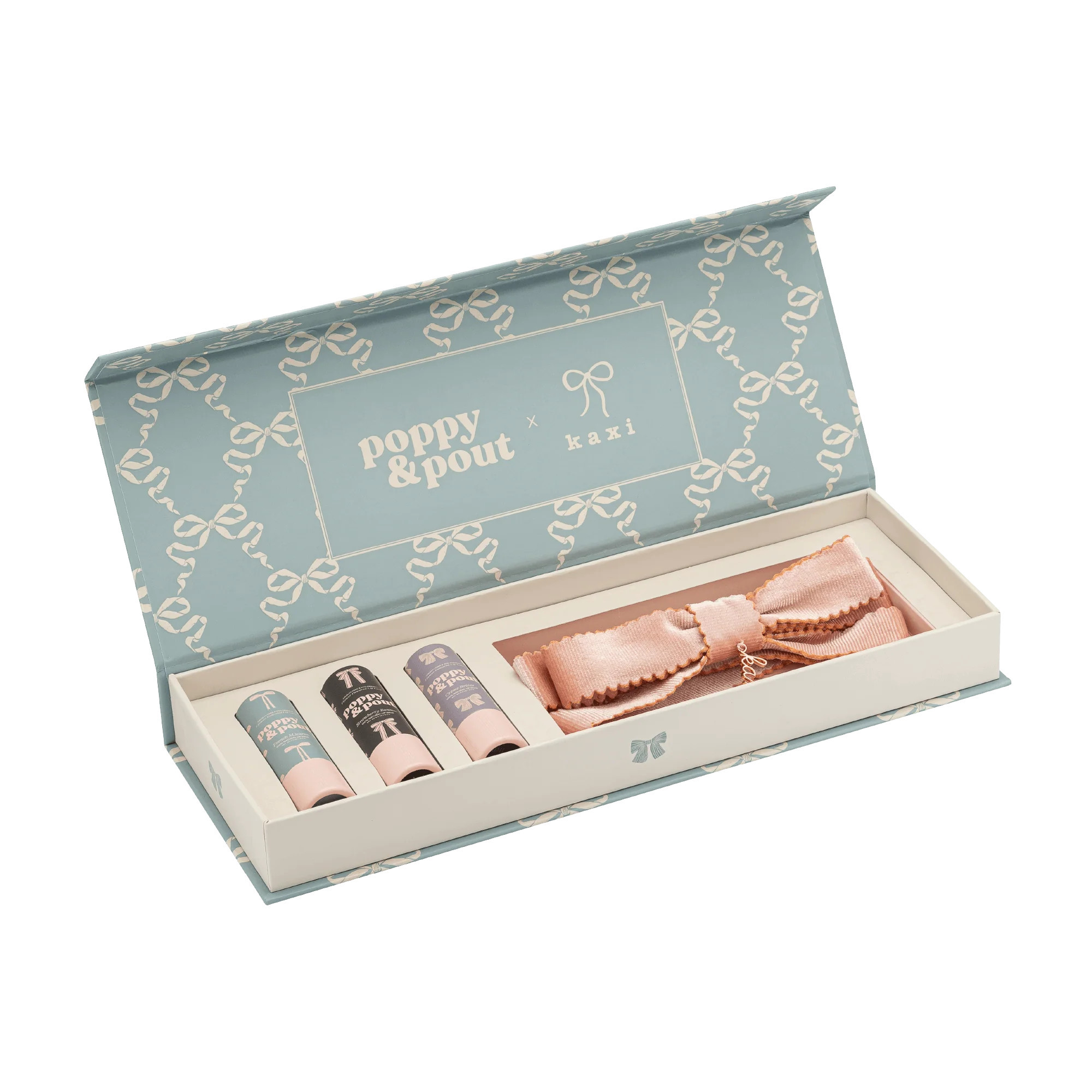 Gift Set, Lip Balm Trio & Kaxi Bow, Coquette | Poppy & Pout