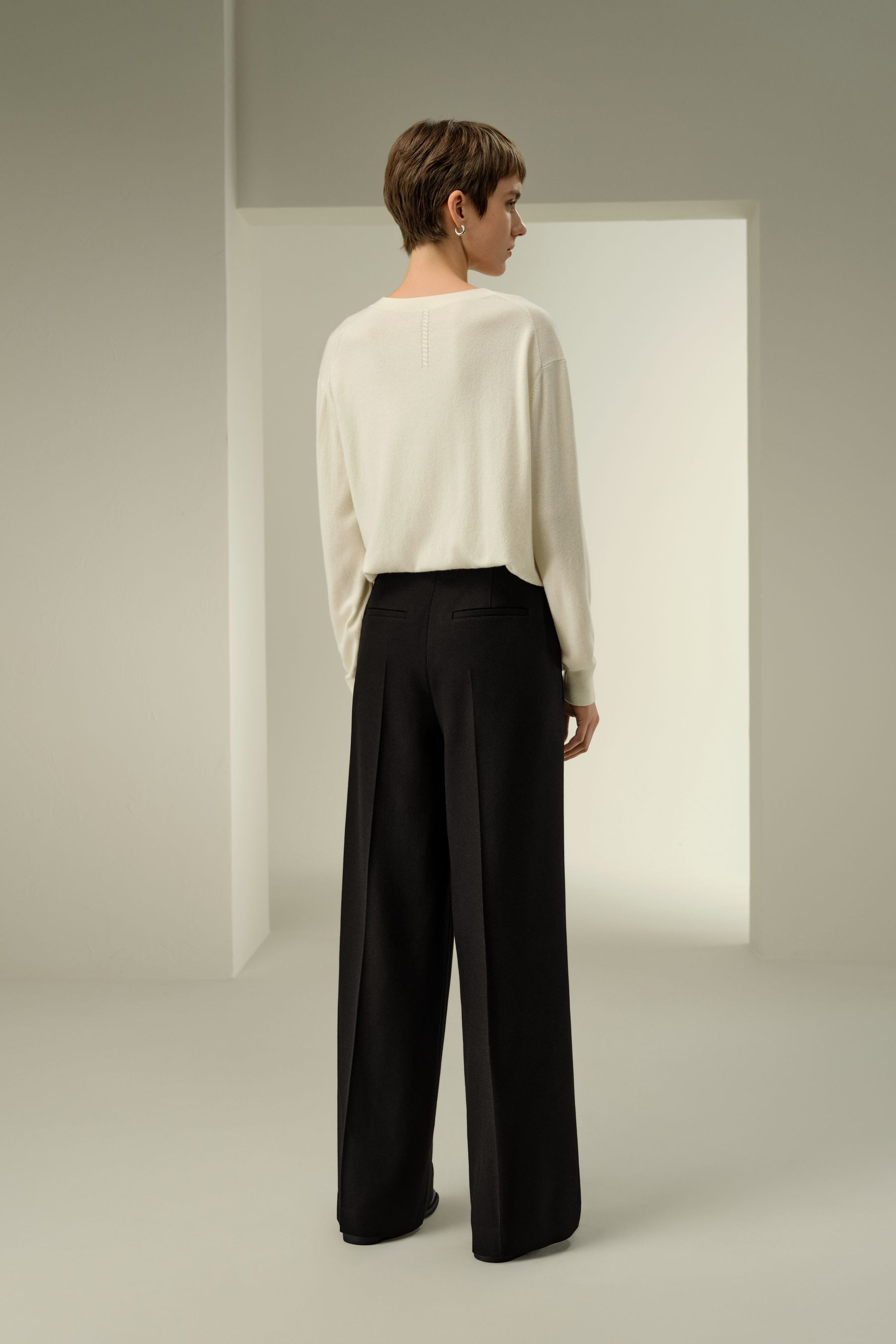 Silk-Wool Tweed Blend Trousers | LilySilk
