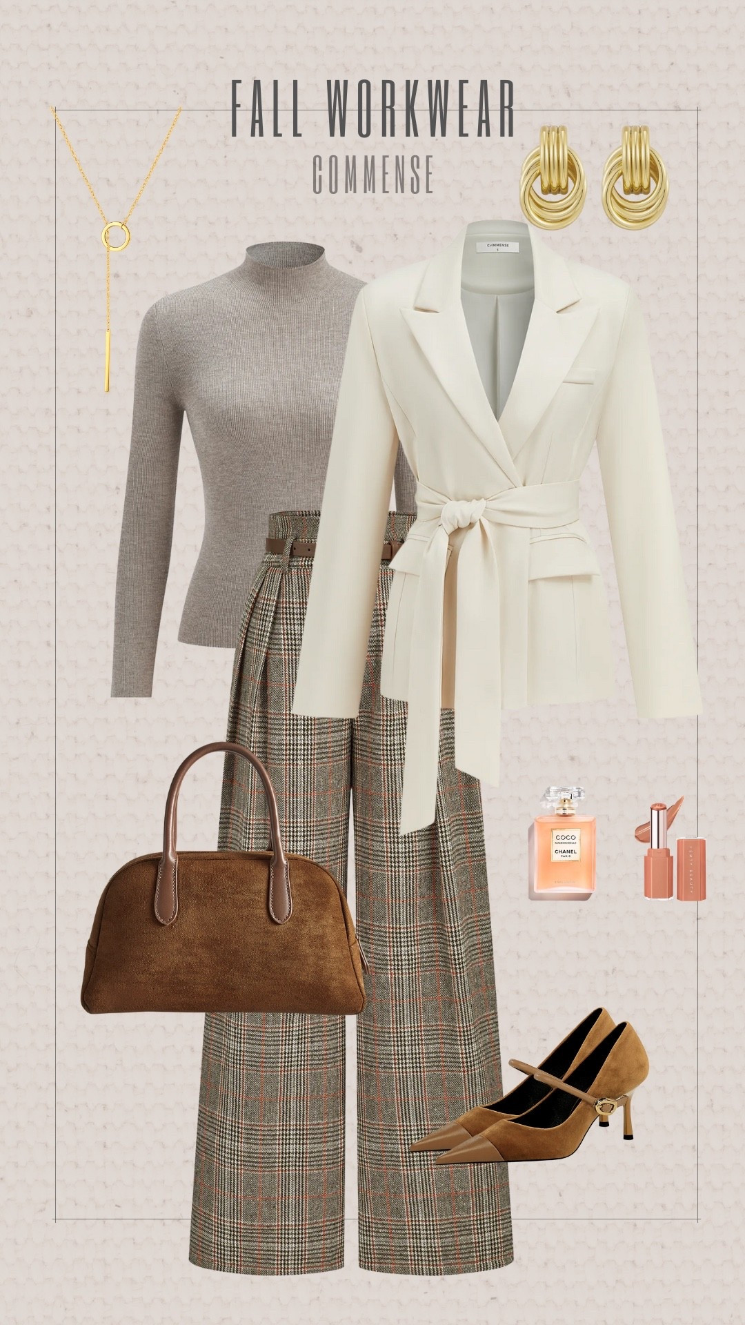Workwear inspo I’m loving! This Commense look is the perfect mix of classic and chic neutral tones, tailored details, and pieces that go from the office to dinner plans with ease. 

Commense Outfit, Workwear Style, Neutral Outfit Ideas, Office Outfit Inspo, Fall Workwear, Plaid Pants, Belted Blazer, Chic Work Outfit, Business Casual, Commense Finds

#LTKOver40 #LTKStyleTip #LTKWorkwear