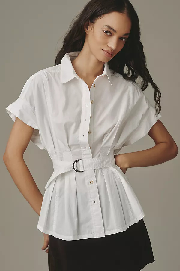 The Bobbie Short Sleeve Belted Buttondown Shirt | Anthropologie (US)
