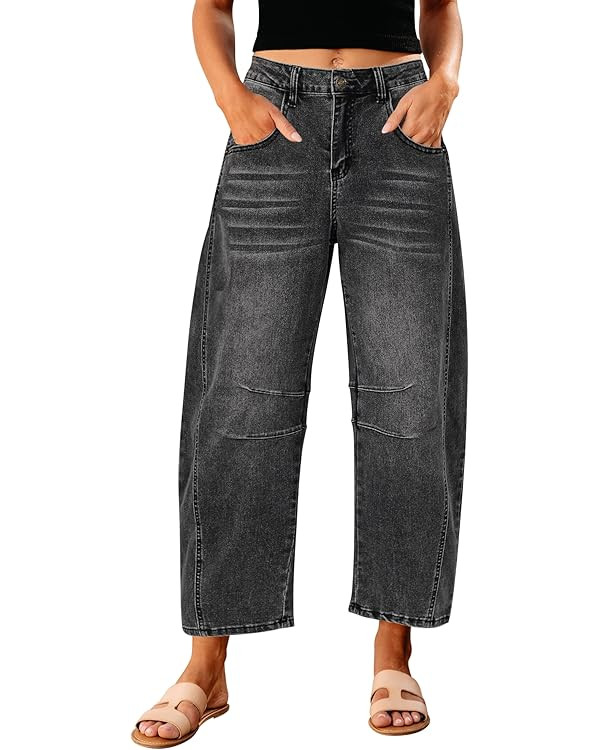 GRAPENT Barrel Jeans for Women Trendy High Waisted Wide Leg Baggy Cropped Relax Fit Stretch Denim... | Amazon (US)