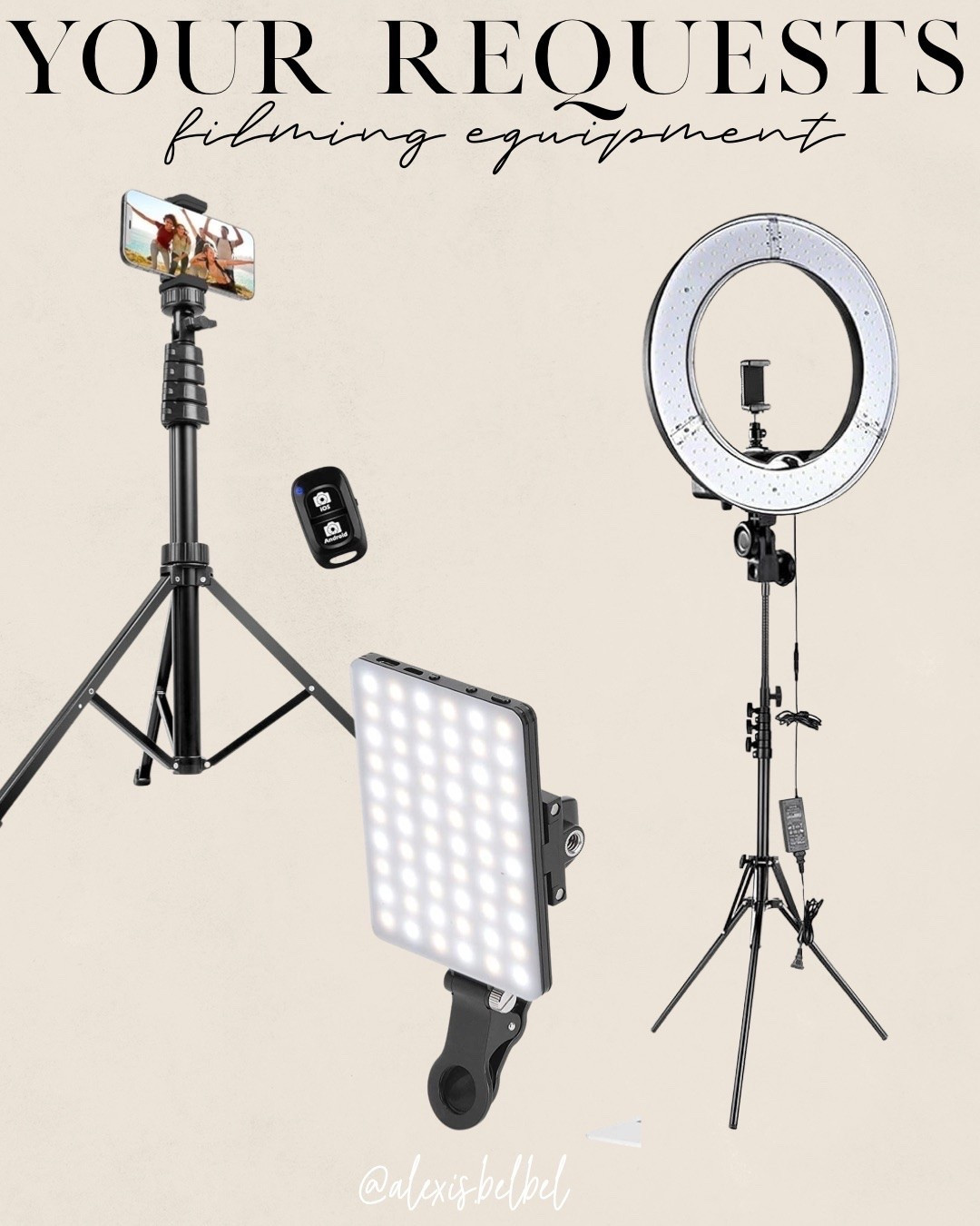 What I use to film all my content. Tripod, light, travel light