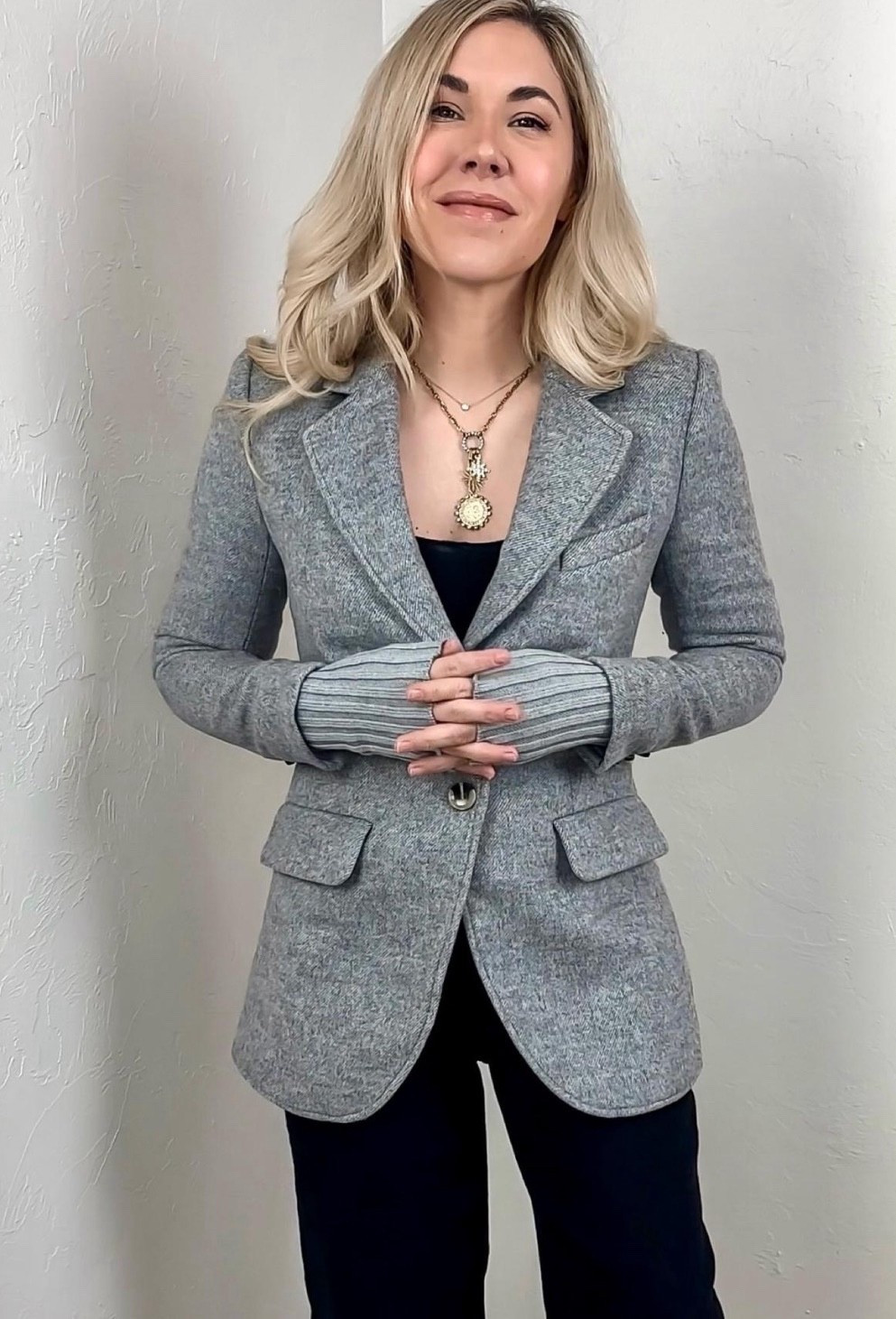A woolly blazer starts off with a classic design and then switches things up by adding ribbed cotton-and-cashmere cuffs to create a bulk-free layered look.

Necklace makes a great Valentine’s Day gift!

#LTKValentine #LTKSeasonal #LTKgrwm