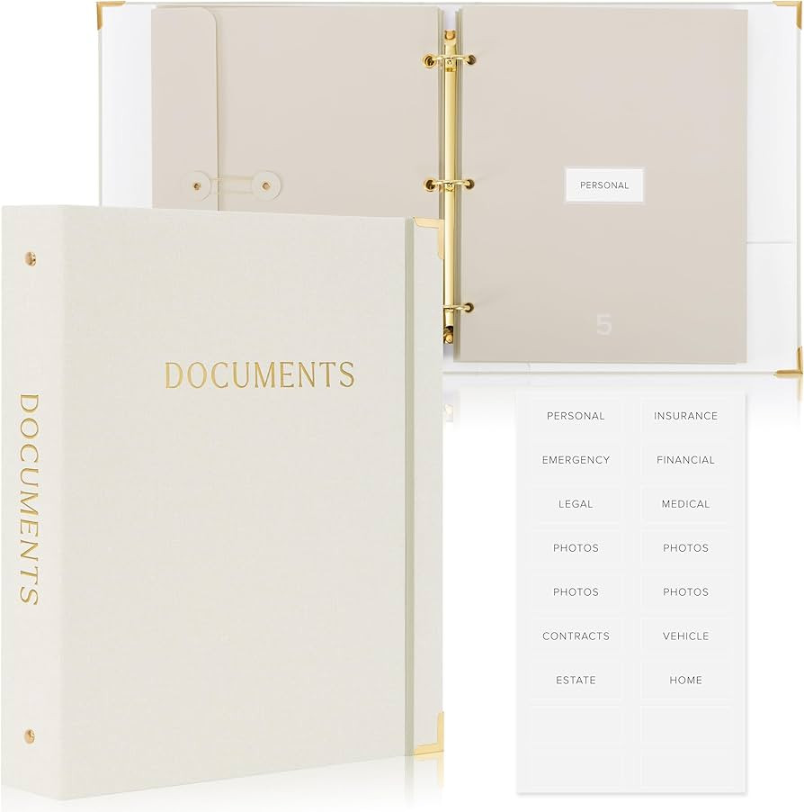 Aesthetic Document Organizer - Sturdy Linen 3-Ring Binder Safely Stores All Your Important Docume... | Amazon (US)