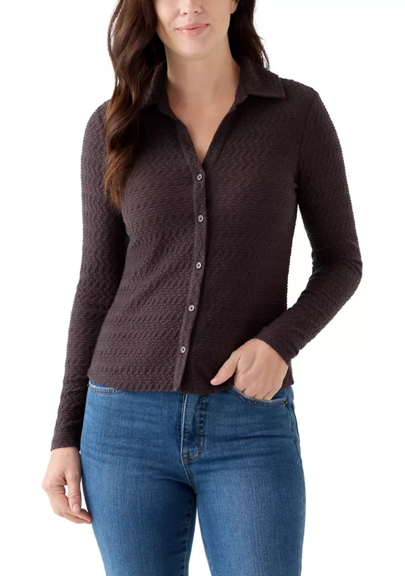 Women's Dreamgirl Textured Knit Button Up Top | Belk
