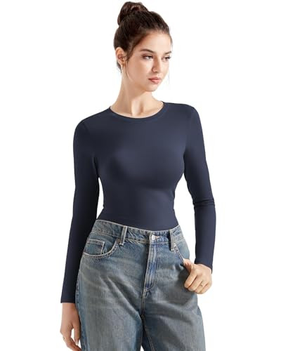 SUUKSESS Women Crew Neck Fitted T Shirts Cotton Jersey Basic Long Sleeve Tops | Amazon (US)
