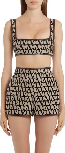 VLOGO Jacquard Leather Trim Bralette Top | Nordstrom