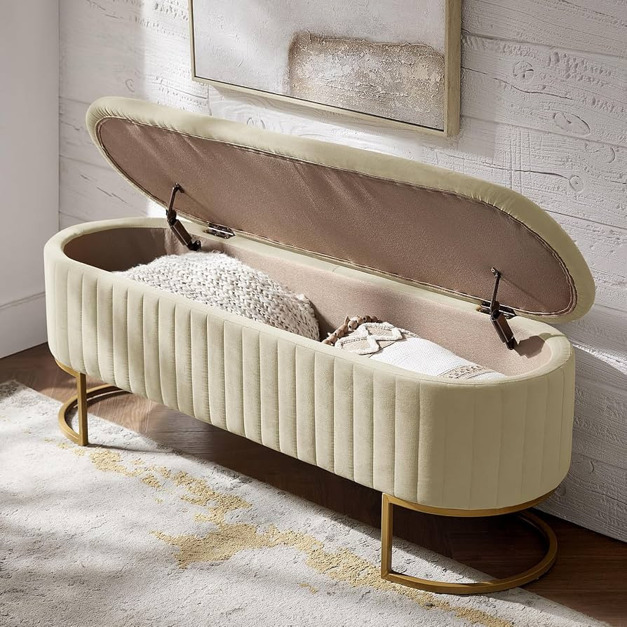 EcoHarbor Living 50.5" Storage Bench Hallway Ottoman,Upholstered End of Bed Bench Velvet with Gol... | Amazon (US)