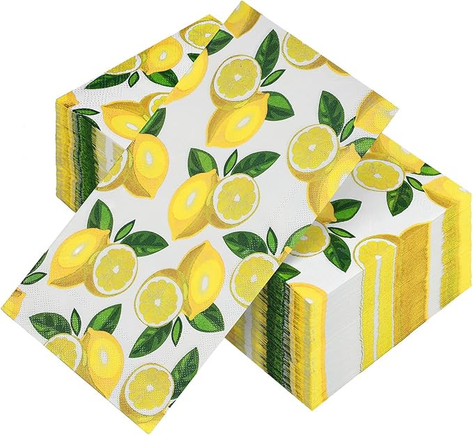Aneco 60 Pack Lemon Guest Napkins Decorative Yellow Citrus Fruit Napkins 3 Ply Dinner Hand Paper ... | Amazon (US)