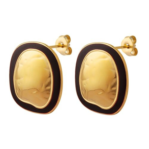 House of Hunter Hammered Gold & Maroon Oval Statement Earrings – Bold Lightweight Fashion Jewelry for Women | Amazon (US)