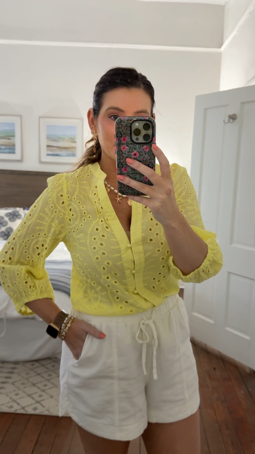 What I wore in Savannah - white pull on shorts, Amazon eyelet top, chunky sandals, coastal jewelry, charm necklace 

#LTKStyleTip #LTKWatchNow #LTKFindsUnder50