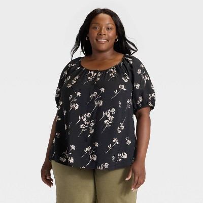 Women's Puff Elbow Sleeve Button-Front Top - Ava & Viv™ | Target